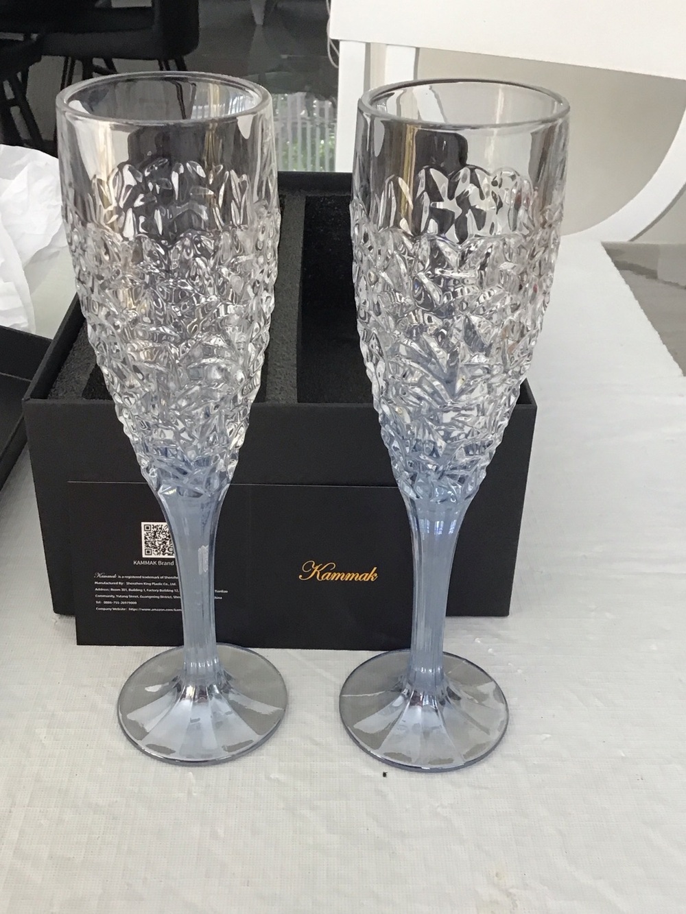 Light Blue Textured Champagne Flutes - Set of 2.    #4